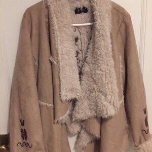 Western Embroidered Fake Fur and ultra suede fall coat